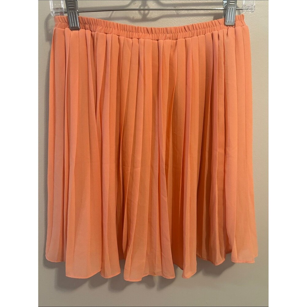 Comme Toi Peach Orange Pleated Chiffon Midi Skirt Small